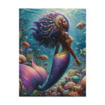 Sereia Africana com Cabelo Roxo