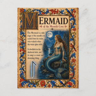 Cartão Postal Sereia, Arte de Bestiário Medieval