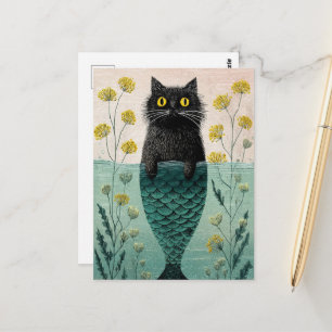 Cartão Postal Sereia Black Kitty