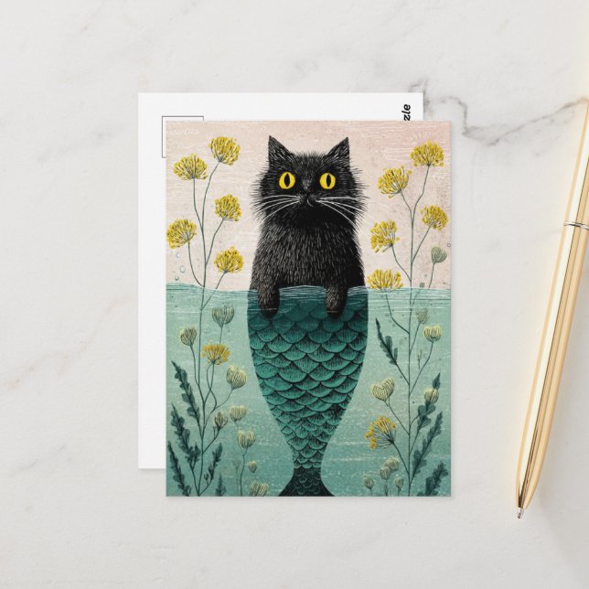 Cartão Postal Sereia Black Kitty (Frente/Verso In Situ)