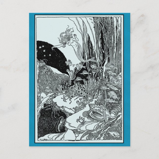 Cartão Postal Sereia bonito sob o mar (Frente)