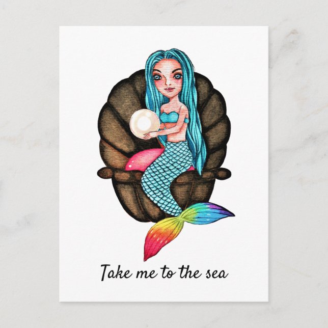 Cartão Postal Sereia Com Arte Por Aquarela (Frente)