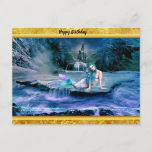 Cartão Postal Sereia com cabelos de turquesa