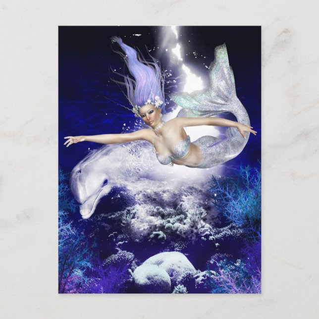 Cartão Postal Sereia com Cartão-postal Dolphin (Frente)