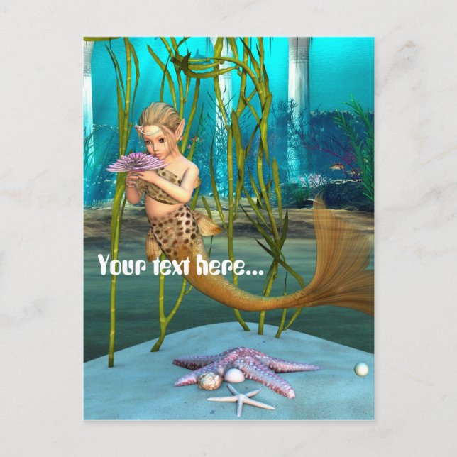 Cartão Postal Sereia com Flor de Anêmona (Frente)