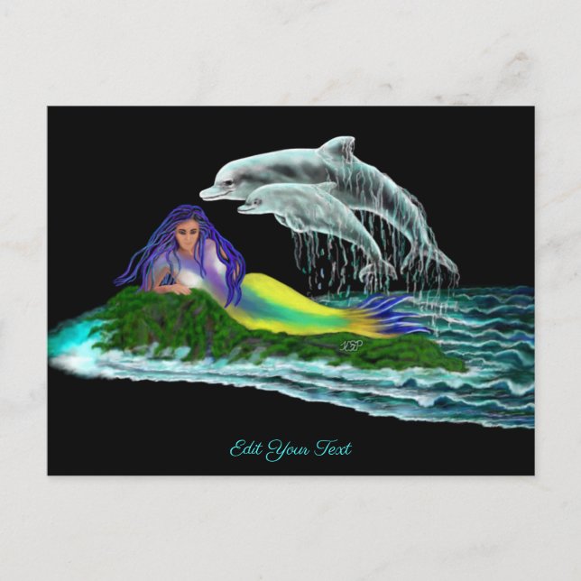Cartão Postal Sereia com golfinhos (Frente)