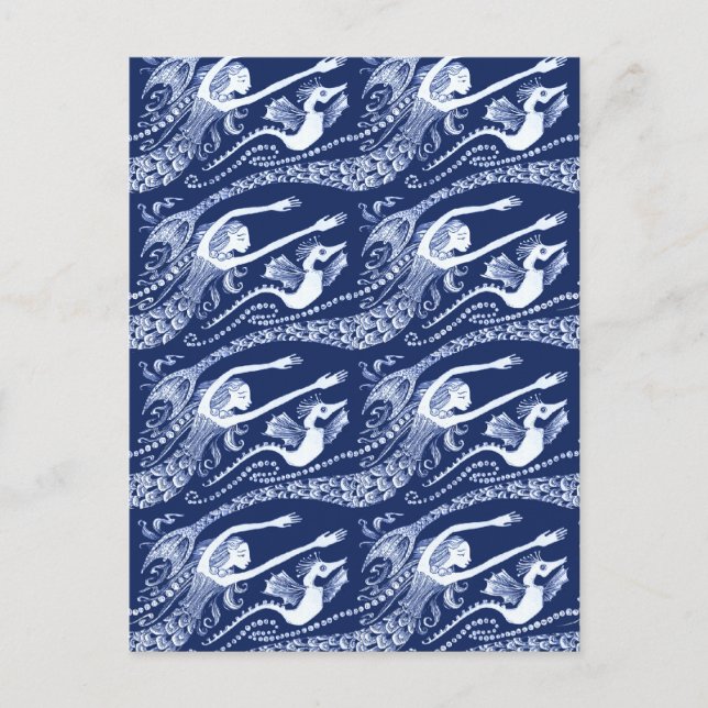 Cartão Postal Sereia com pérolas e cavalo marinho (Frente)