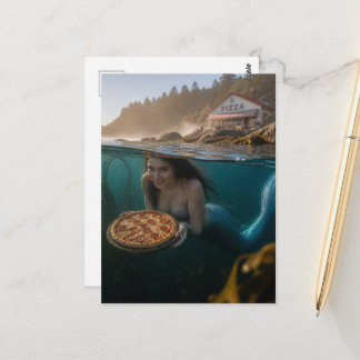 Cartão Postal Sereia Com uma Pizza
