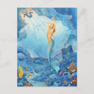 Cartão Postal Sereia e golfinhos por Scot Howden
