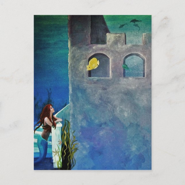 Cartão Postal Sereia e Peixes no Castelo Submarino (Frente)