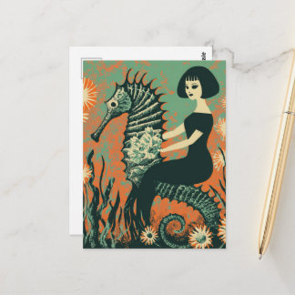 Cartão Postal Sereia e Seu Cavalo-Marinho Retro