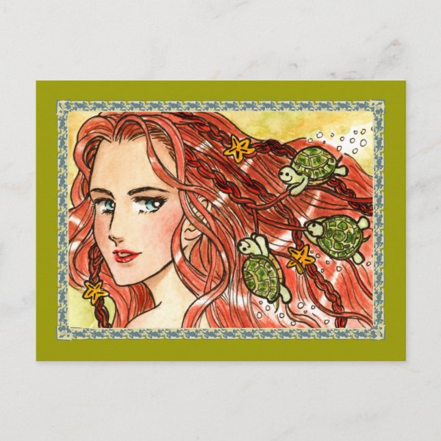 Cartão Postal Sereia e tartarugas (Frente)