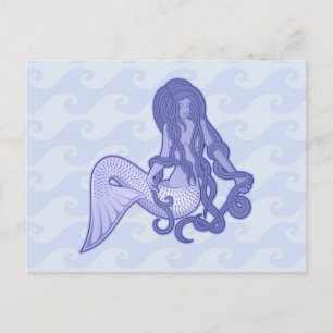 Cartão Postal Sereia Sentada Azul