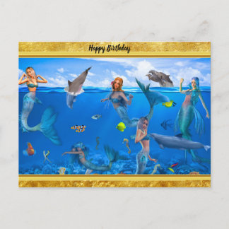 Cartão Postal Sereias com golfinhos