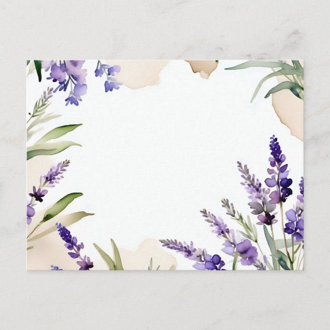 Cartão Postal Serene Blooms Lavanda de Aquarela (Frente)