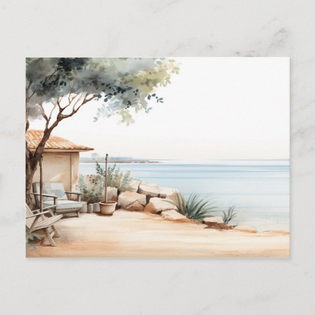 Cartão Postal Serene Cyprus: Impressões de Arte Digitais de Aqua (Frente)