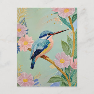 Cartão Postal Serene Kingfisher num Paraíso Floral