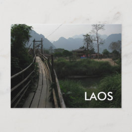 Cartão Postal Serene Laos Mountain, River Bridge Sudeste Asiátic