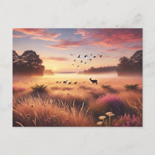 Cartão Postal Serene Meadow no amanhecer