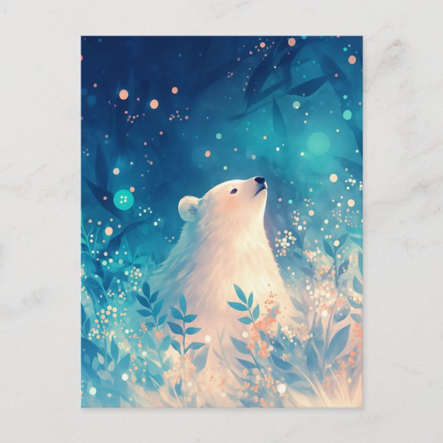 Cartão Postal Serene Polar Bear in Ethereal Blue Garden (Frente)