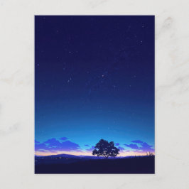 Cartão Postal Serene Starry Night Tree Silhouette