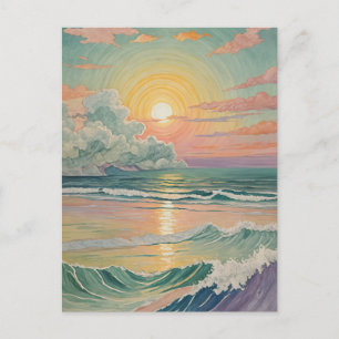 Cartão Postal Serene Sunset nas Ondas