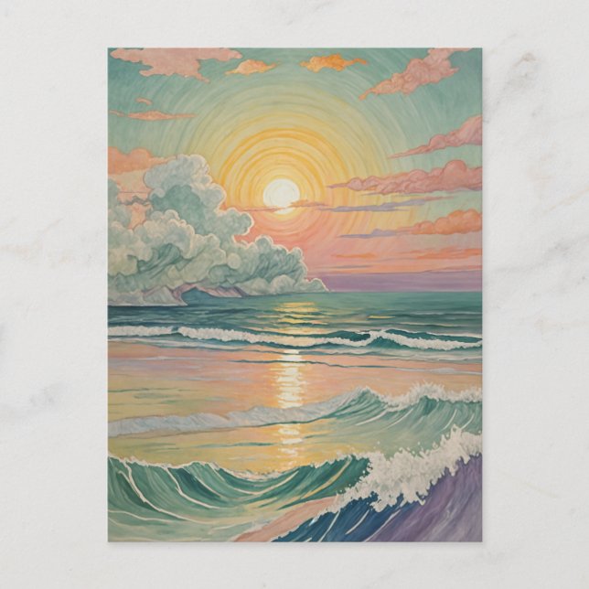 Cartão Postal Serene Sunset nas Ondas (Frente)