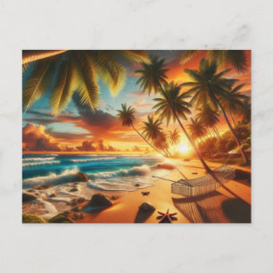 Cartão Postal Serene Tropical Sunset Beach Painting