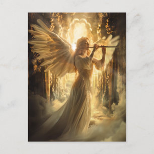 Cartão Postal Serenidade Celestial Anjo Feminino com Flauta