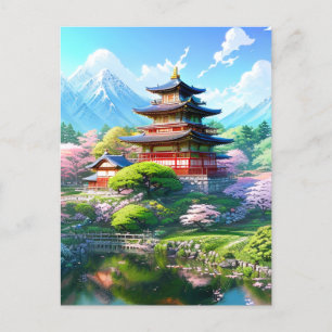 Cartão Postal Serenidade florescente no Templo Japonês