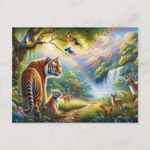 Cartão Postal Serenidade na Pintura Florestal Encantada