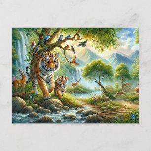 Cartão Postal Serenidade na Pintura Florestal Encantada