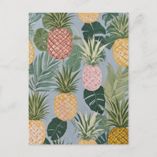 Cartão Postal Serenidade Tropical: Abacaxis e Palmeiras Pintados