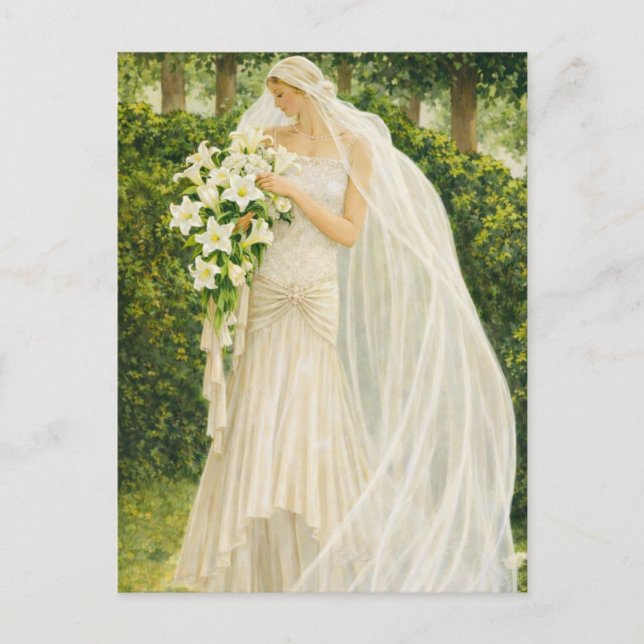 Cartão Postal Serenity in Ivory: A Bride in a Garden Reverie (Frente)