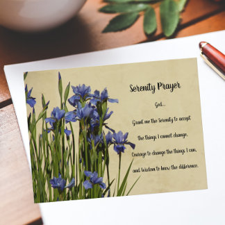Cartão Postal Serenity Prayer Blue Irises Floral