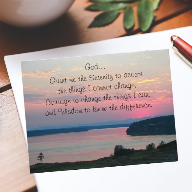 Cartão Postal Serenity Prayer Pink Seascape Sunset (Criador carregado)