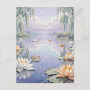 Cartão Postal Sereno Lago de Nenúfares Salgueiros Chorões 