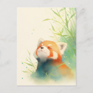 Cartão Postal Sereno Panda Vermelho na Ensolarada Floresta de Ba