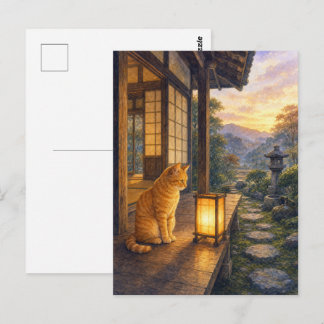 Cartão Postal series_3_8|Gazing Lantern Tabby Cat Japanese Art