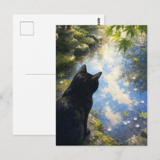 Cartão Postal series_4_10|Kyoto Puddle Reflection Black Cat Art