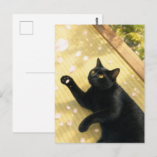 Cartão Postal series_4_11|Spring Petals Tatami Black Cat Art