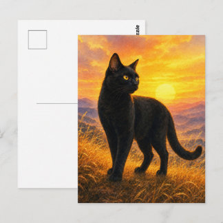 Cartão Postal series_4_3|Sunset Hills Black Cat Japanese Art