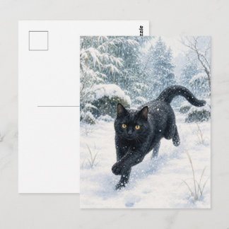 Cartão Postal series_4_7|First Snow Forest Black Cat JP Art