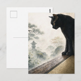 Cartão Postal series_4_9|Misty Morning Black Cat Japanese Art