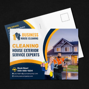 Cartão Postal Serviço de Lavagem de Casas BlueOrange Limpeza Ext