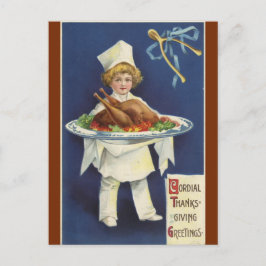 Cartão Postal Servidor Vintage com o último Janto de Ação de Gra