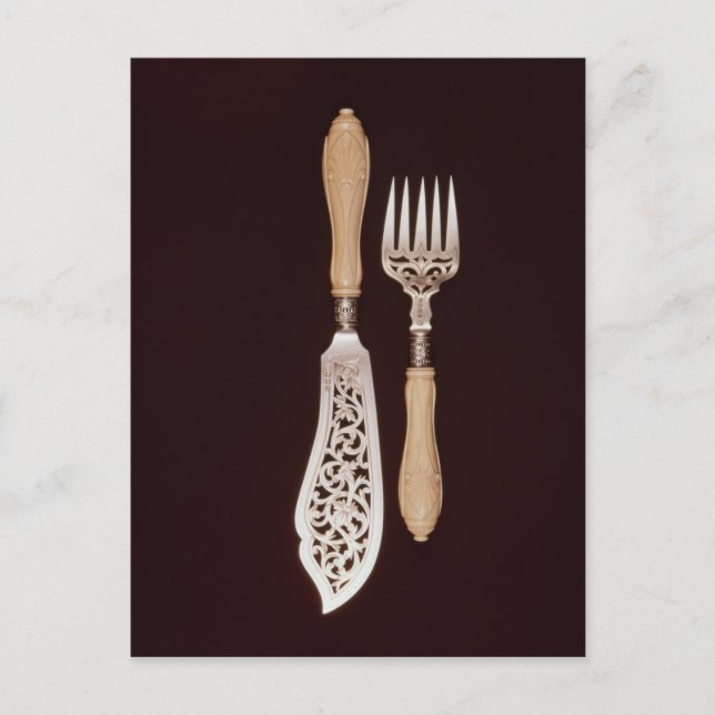 Cartão Postal Servidores de peixe com cabos de marfim esculpido (Frente)