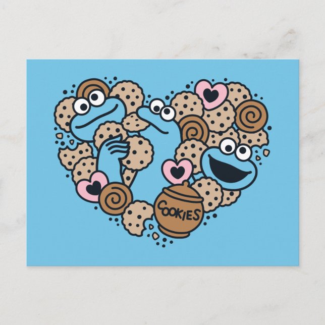 Cartão Postal Sésamo Sésamo | Cookie Monster Doodle Heart (Frente)