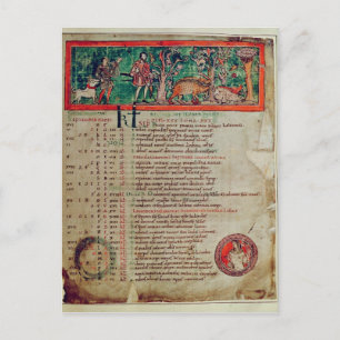 Cartão Postal Setembro: cuidando o javali, de um Calendário