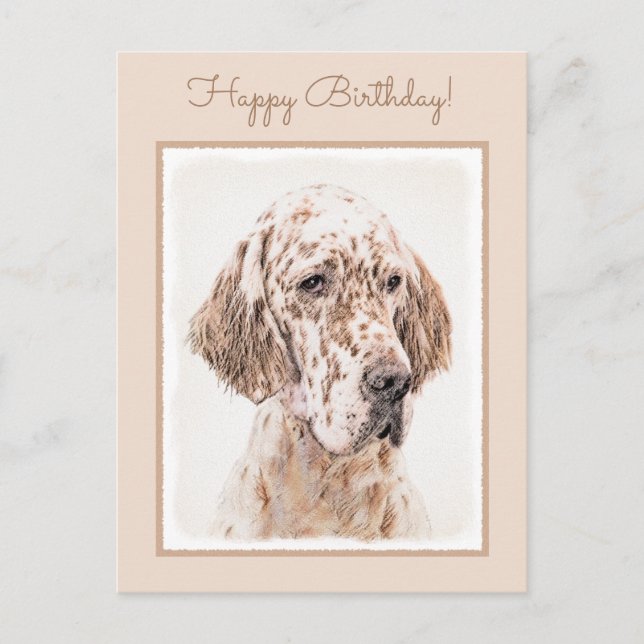 Cartão Postal Setter Inglês Laranja Belton Pintando Arte Cão (Frente)